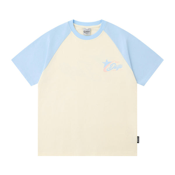 Color Contrast Patchwork Raglan Short Sleeve Men Clothing High Street
