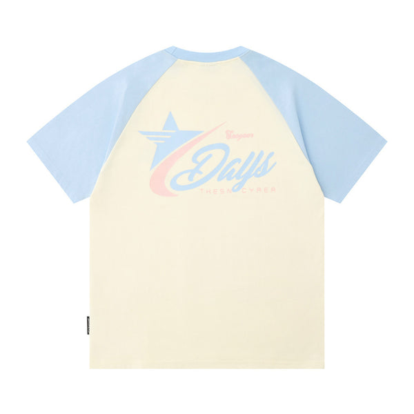 Color Contrast Patchwork Raglan Short Sleeve Men Clothing High Street